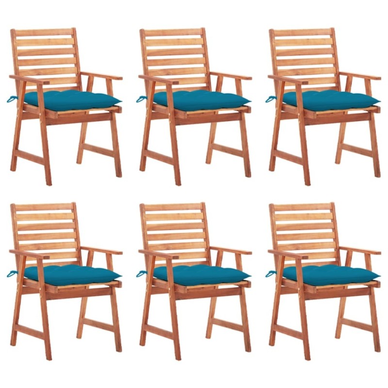 Chaises à manger d'extérieur lot de 6 et coussins Acacia massif 616323616323