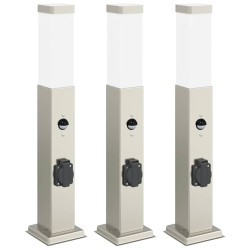 Bornes lumineuses avec détecteur et prise lot de 3 50 cm acier inoxydable IP44 616337616337