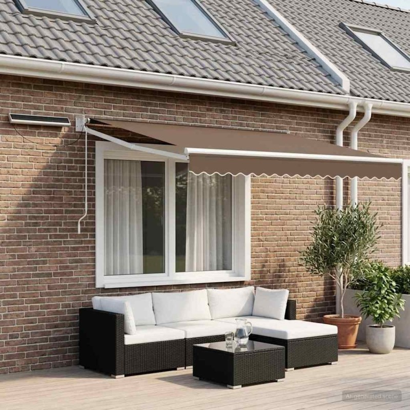 Auvent rétractable électrique Taupe 100% Polyester et Aluminium 616353616353