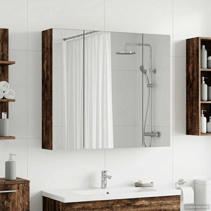 Armoire Miroir de Salle de Bain Bois ancien 80 x 14.5 x 70 cm 616399616399