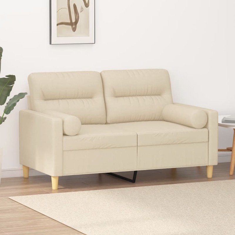 Canapé 2 places avec oreillers décoratifs crème 120 cm tissu 616423616423