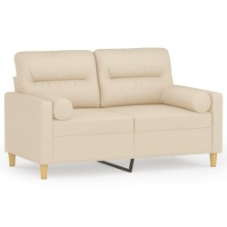 Canapé 2 places avec oreillers décoratifs crème 120 cm tissu 616423616423