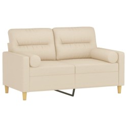 Canapé 2 places avec oreillers décoratifs crème 120 cm tissu 616423616423