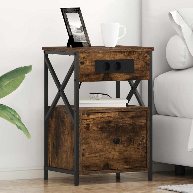 Cabinet de chevet avec tiroir 2 pcs Chêne fumé 40 x 31 x 60 cm 616468616468