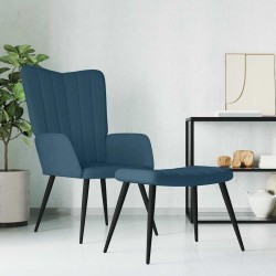 Chaise de relaxation avec tabouret Bleu Velours 616476616476