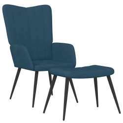 Chaise de relaxation avec tabouret Bleu Velours 616476616476