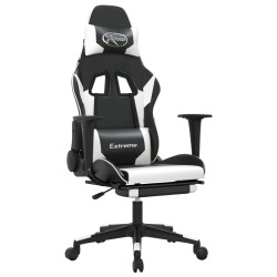 Chaise de jeu avec repose-pied Noir et blanc Similicuir 616477616477