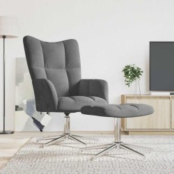 Chaise de relaxation avec tabouret Gris foncé Velours 616493616493