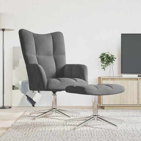 Chaise de relaxation avec tabouret Gris foncé Velours 616493616493