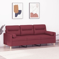 Canapé 3 places avec oreillers décoratifs bordeaux 180 cm tissu 616503616503