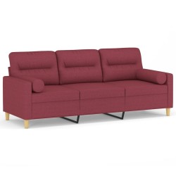 Canapé 3 places avec oreillers décoratifs bordeaux 180 cm tissu 616503616503