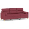 Canapé 3 places avec oreillers décoratifs bordeaux 180 cm tissu 616503616503