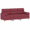 Canapé 3 places avec oreillers décoratifs bordeaux 180 cm tissu 616503616503