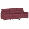 Canapé 3 places avec oreillers décoratifs bordeaux 180 cm tissu 616503616503
