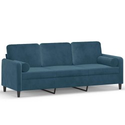 Canapé 3 places avec oreillers décoratifs bleu 180 cm velours 616504616504