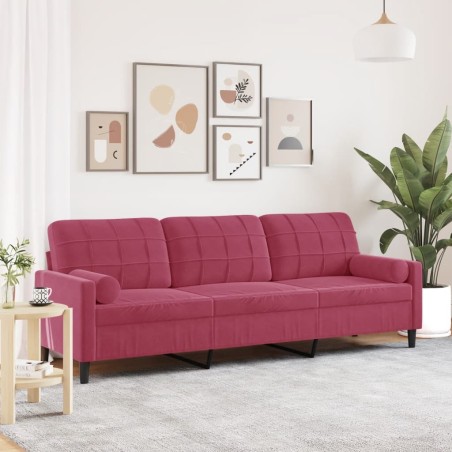 Canapé 3 places avec oreillers bordeaux 210 cm velours 616521616521