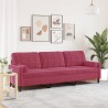 Canapé 3 places avec oreillers bordeaux 210 cm velours 616521616521