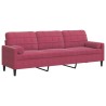 Canapé 3 places avec oreillers bordeaux 210 cm velours 616521616521