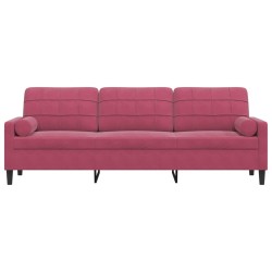 Canapé 3 places avec oreillers bordeaux 210 cm velours 616521616521