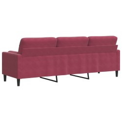 Canapé 3 places avec oreillers bordeaux 210 cm velours 616521616521