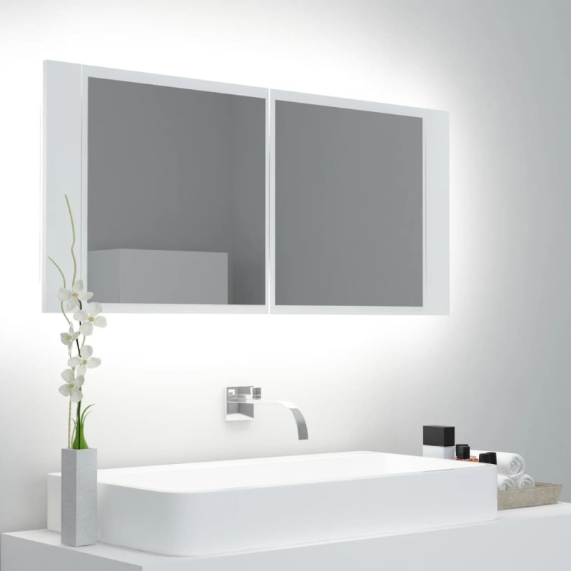 Armoire salle de bain à miroir LED Blanc 100x12x45 cm Acrylique 616534616534