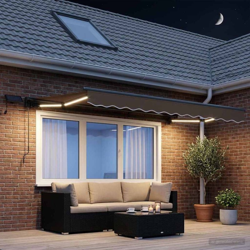Cadre de store manuel avec LEDs Taupe 2,5 x 2 m 616559616559