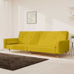 Canapé-lit à 2 places avec deux oreillers Jaune Velours 616569616569