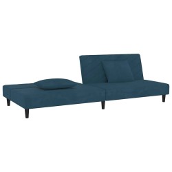 Canapé-lit à 2 places avec deux oreillers bleu velours 616586616586