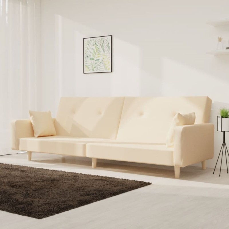 Canapé-lit à 2 places avec deux oreillers crème tissu 616595616595