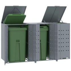 Rangement à roulettes pour poubelles pour 3 bacs gris acier 616628616628