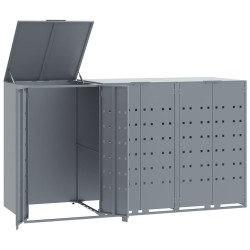 Rangement à roulettes pour poubelles pour 3 bacs gris acier 616628616628