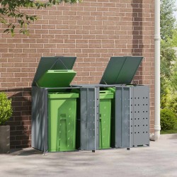 Rangement à roulettes pour poubelles pour 3 bacs gris acier 616628616628