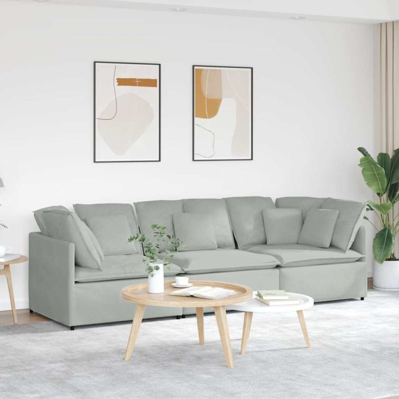 Canapé modulable avec coussins velours gris clair 616672616672