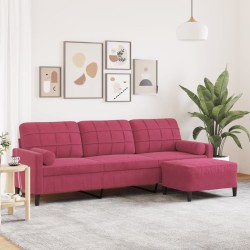 Canapé à 3 places et repose-pieds Rouge bordeaux 210 cm Velours 616677616677