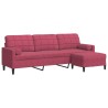 Canapé à 3 places et repose-pieds Rouge bordeaux 210 cm Velours 616677616677