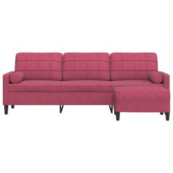 Canapé à 3 places et repose-pieds Rouge bordeaux 210 cm Velours 616677616677