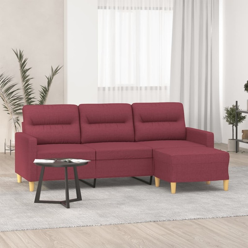 Canapé à 3 places avec repose-pieds Rouge bordeaux 180 cm Tissu 616689616689