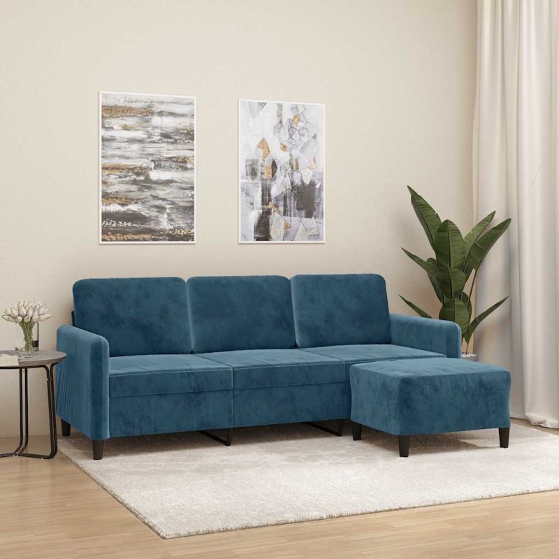Canapé à 3 places avec repose-pieds Bleu 180 cm Velours 616694616694