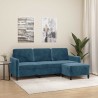 Canapé à 3 places avec repose-pieds Bleu 180 cm Velours 616694616694