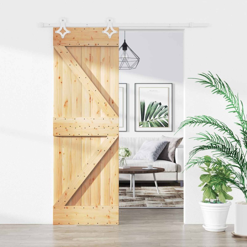 Porte coulissante Naturel et Blanc 70 x 210 cm 616705616705