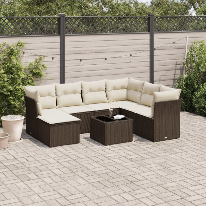 Salon de jardin 8 pcs avec coussins marron résine tressée 616711616711