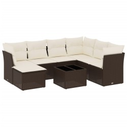 Salon de jardin 8 pcs avec coussins marron résine tressée 616711616711