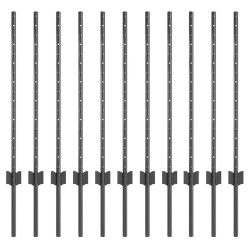 Poteau de clôture enchâssé 11 pc Gris 120 cm 616732616732