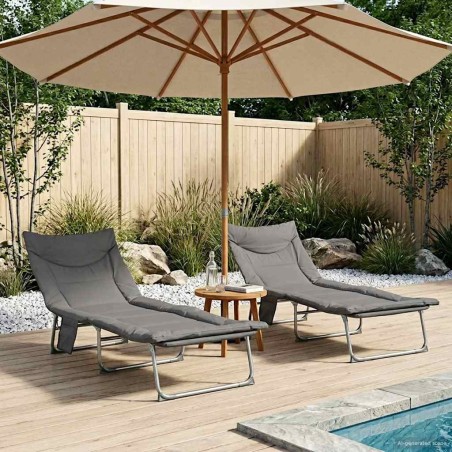 Transat pliant avec coussin 2 pcs Anthracite 616734616734