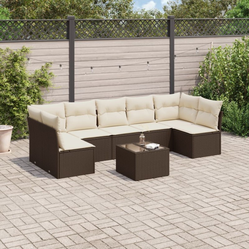 Salon de jardin 8 pcs avec coussins marron résine tressée 616736616736