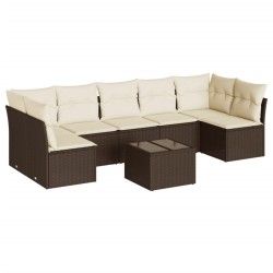 Salon de jardin 8 pcs avec coussins marron résine tressée 616736616736