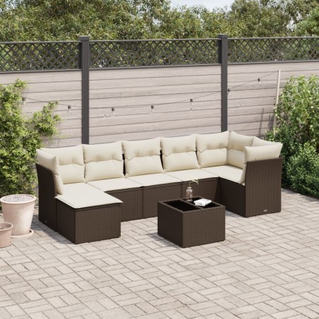 Salon de jardin 8 pcs avec coussins marron résine tressée 616750616750