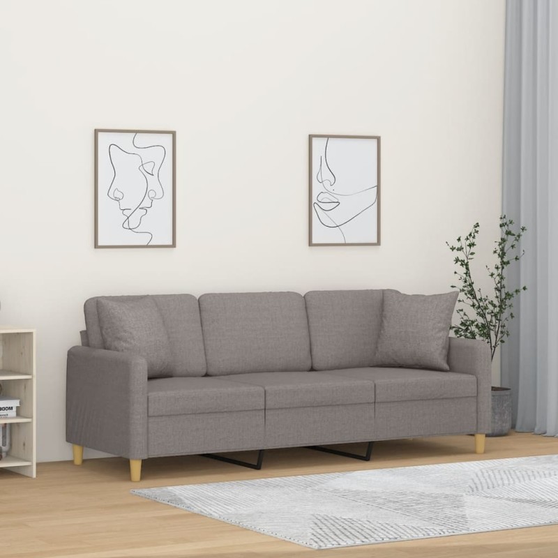Canapé 3 places avec oreillers décoratifs taupe 180 cm tissu 616758616758