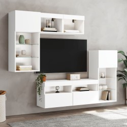 Unités murales TV avec LED 5 pcs blanc bois d'ingénierie 616759616759