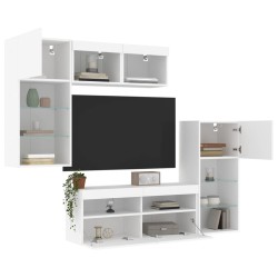 Unités murales TV avec LED 5 pcs blanc bois d'ingénierie 616759616759